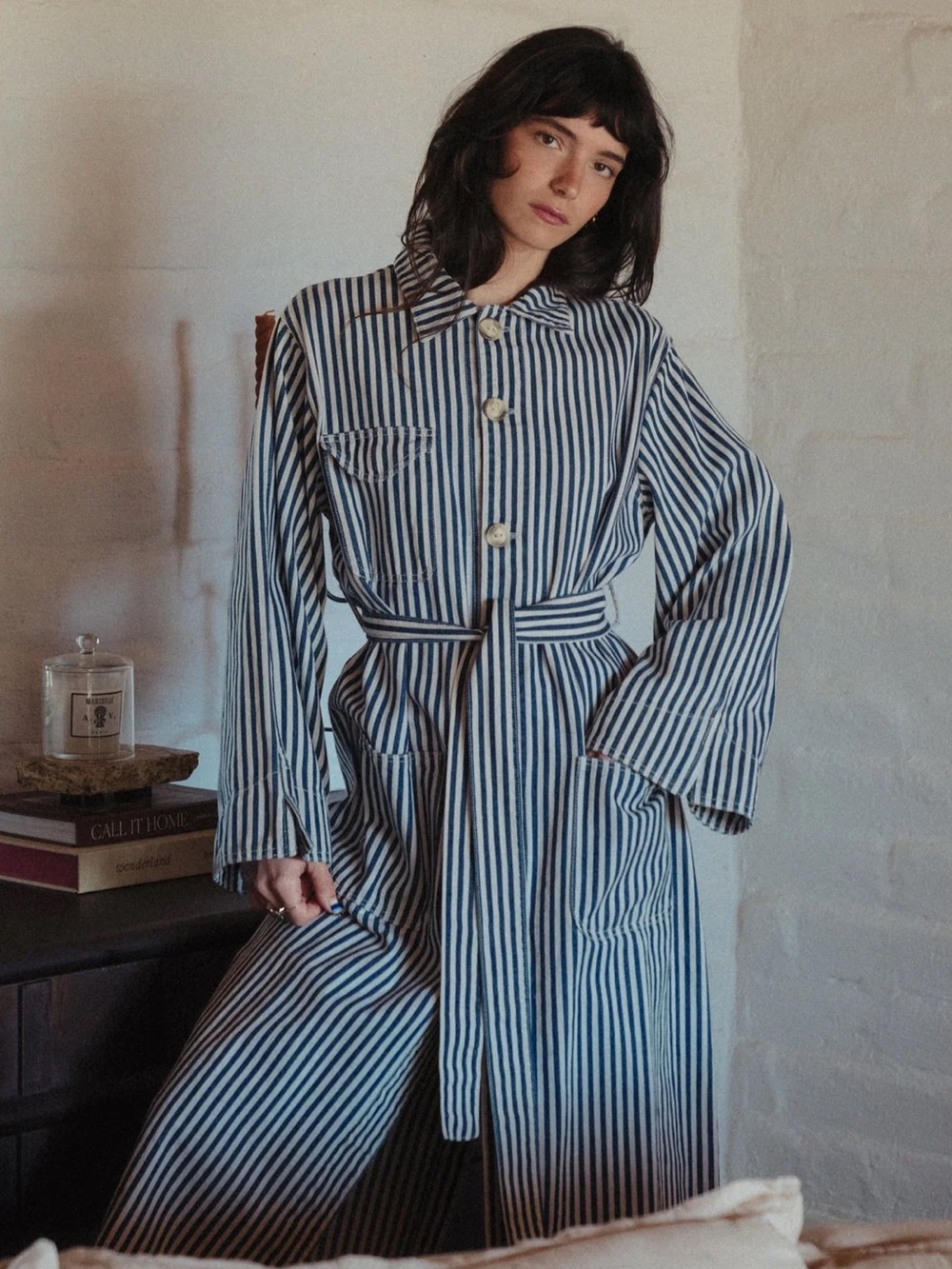 Ludlow Oliver Denim Trench in railroad stripe size large